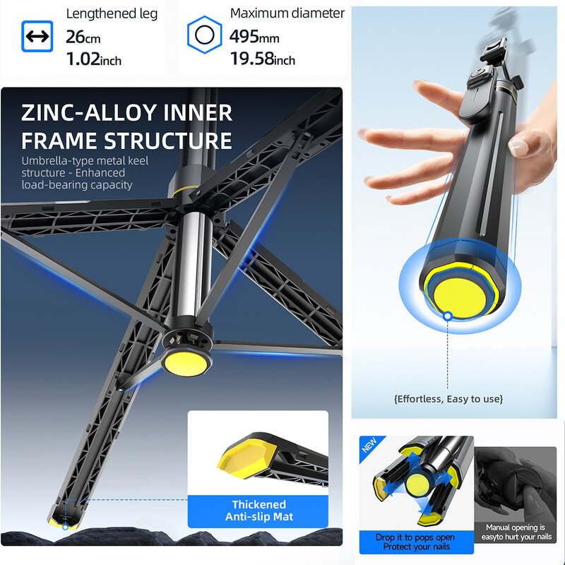 Selfie Stick Manufacturer - OEM/ODM TT19 1.75m Auto Pop-up Stable Quadrapod
