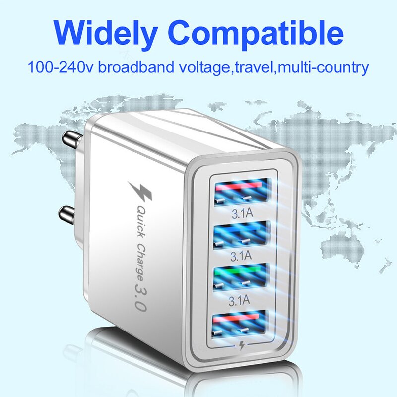 Wall Charger Manufacturer - OEM/ODM 4USB Multi-port Travel Fast Chargers US EU Plug