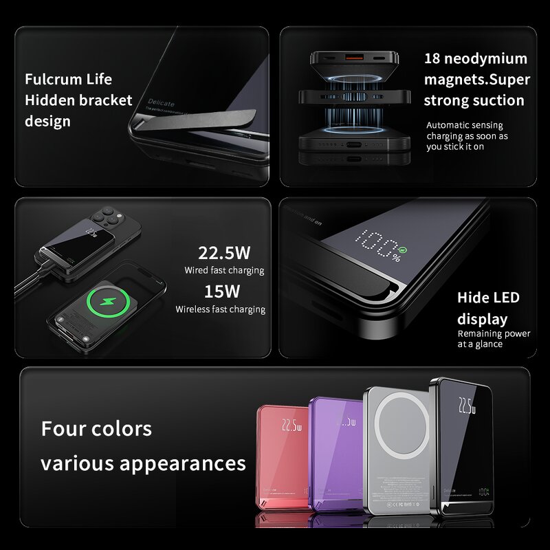 Power Bank Factory - OEM/ODM H1 5000mAh Ultra-thin Aluminum 15W Magnetic Wireless