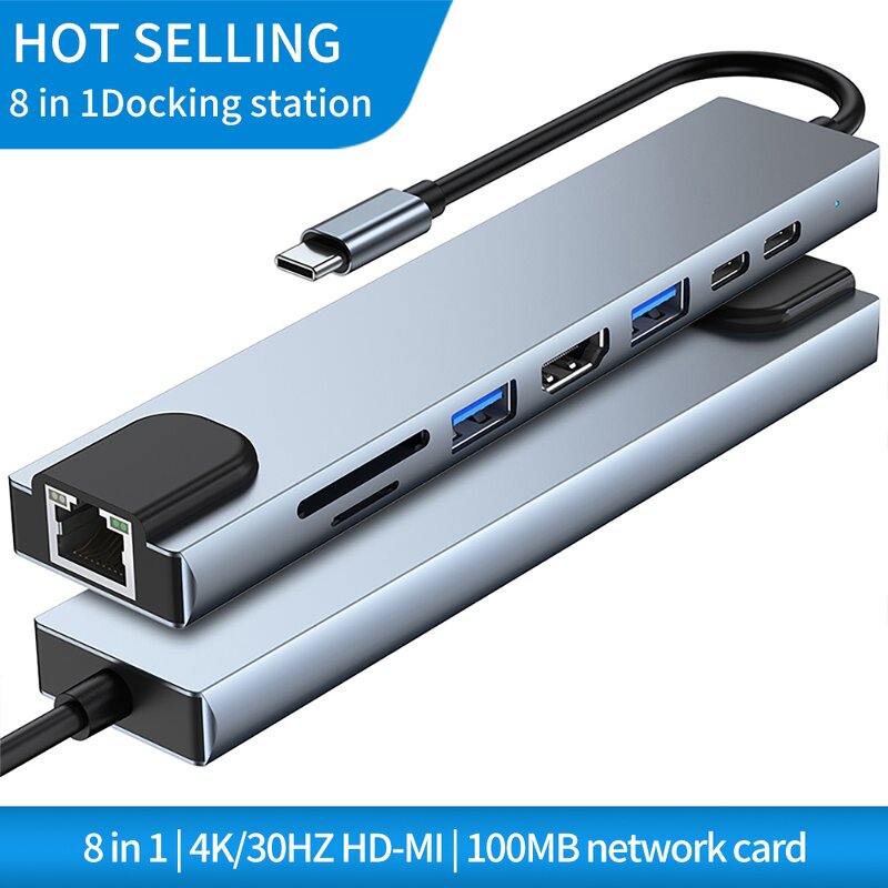 USB Type C Hub Factory - OEM/ODM 8 in 1 RJ45 Network SD TF Card Reader