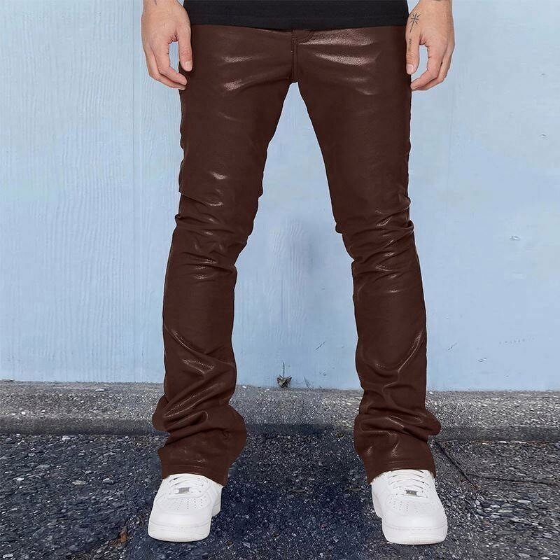 Leather Flared Pants Factory - OEM Factory Price Hot Selling Fall Casual Men's Leather Streetwear Solid Color Flared Pant