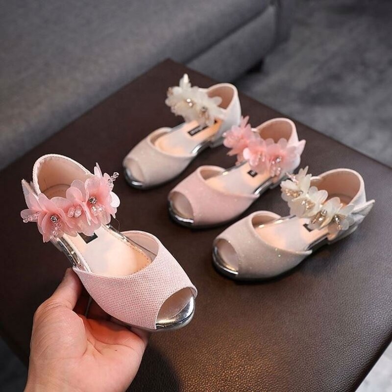 Open Toe Sandals Factory - OEM Fashion Factory Open Toe Kids Flowers Princess Girls Rhinestones Walking Flat Sandals
