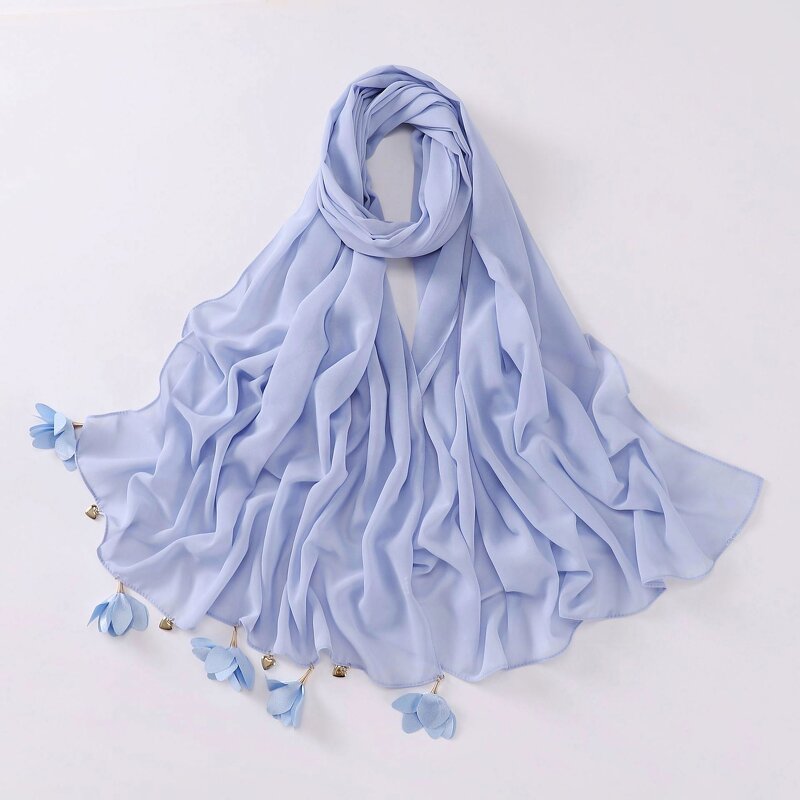 Pearl Shawl Manufacturer - OEM 2024 Ruizi Premium Pearl Ladies Shawl Wraps for Muslim Women Scarf With Flower Tassel