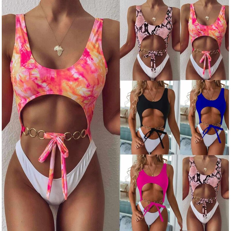 One Piece Swimwear Manufacturer - OEM Custom New Women's One Piece Swimwear Front Crossover Swimsuits Hollow Bathing Suits