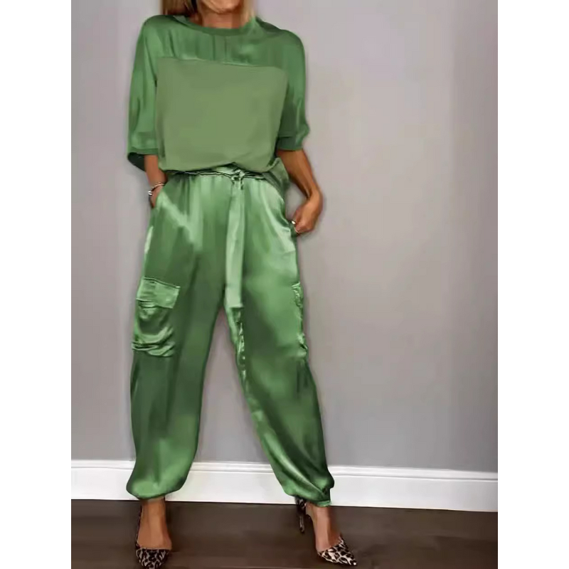 Satin Set Manufacturer - OEM European American Women's Solid Casual Smooth Five-Quarter Sleeves