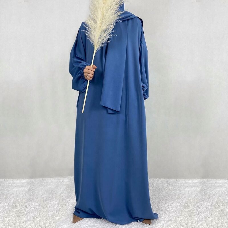 Muslim Prayer Dress Factory - OEM High Quality Muslim Long Prayer Dress Plain Attached Scarf Loose Jilbab