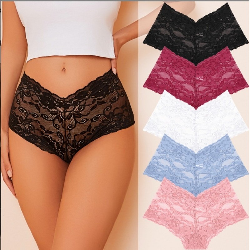 Panties Manufacturer - OEM High Waist Lace Sexy Mesh Breathable Belly Control Thin Women's Briefs