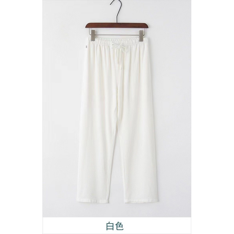 Linen Pants Manufacturer - OEM Linen Lightweight Breathable Straight Long Men's Loose Casual Pants Elastic Waist