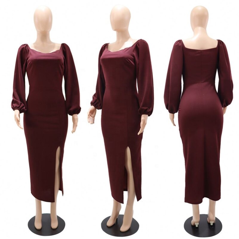 Bodycon Dress Manufacturer - OEM Slim Sexy Backless Split Lantern Sleeve Bodycon Dress Office Women Formal Work
