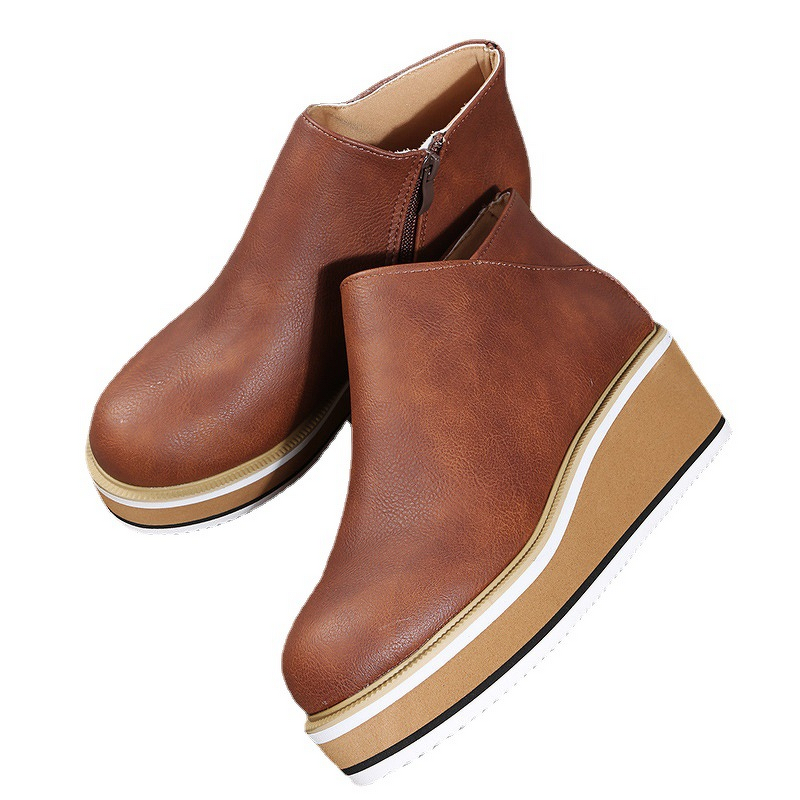Fashion Shoes Manufacturer - OEM Autumn Casual Round Toe Thick Heel ZIP Closure