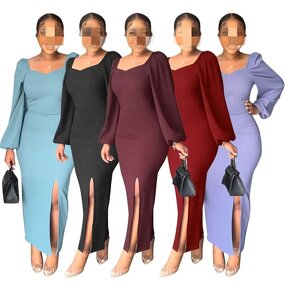 Bodycon Dress Manufacturer - OEM Slim Sexy Backless Split Lantern Sleeve Bodycon Dress Office Women Formal Work