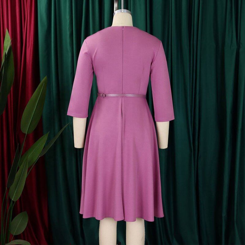 Office Lady Dress Factory - OEM Autumn Career Women Elegant V-Neck High Waist A-Line Office Lady Dress African Dresses