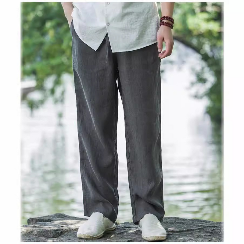 Linen Pants Factory - OEM Men's Linen Pants Thin Breathable Youth Cotton Linen Wide Leg Casual Long Pants Plus Size