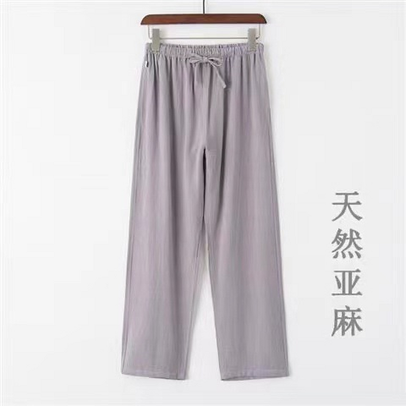 Linen Pants Manufacturer - OEM Linen Lightweight Breathable Straight Long Men's Loose Casual Pants Elastic Waist
