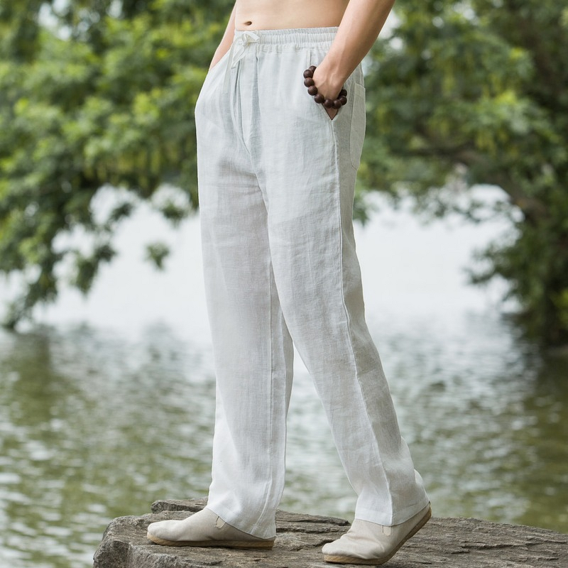 Linen Pants Factory - OEM Men's Linen Pants Thin Breathable Youth Cotton Linen Wide Leg Casual Long Pants Plus Size
