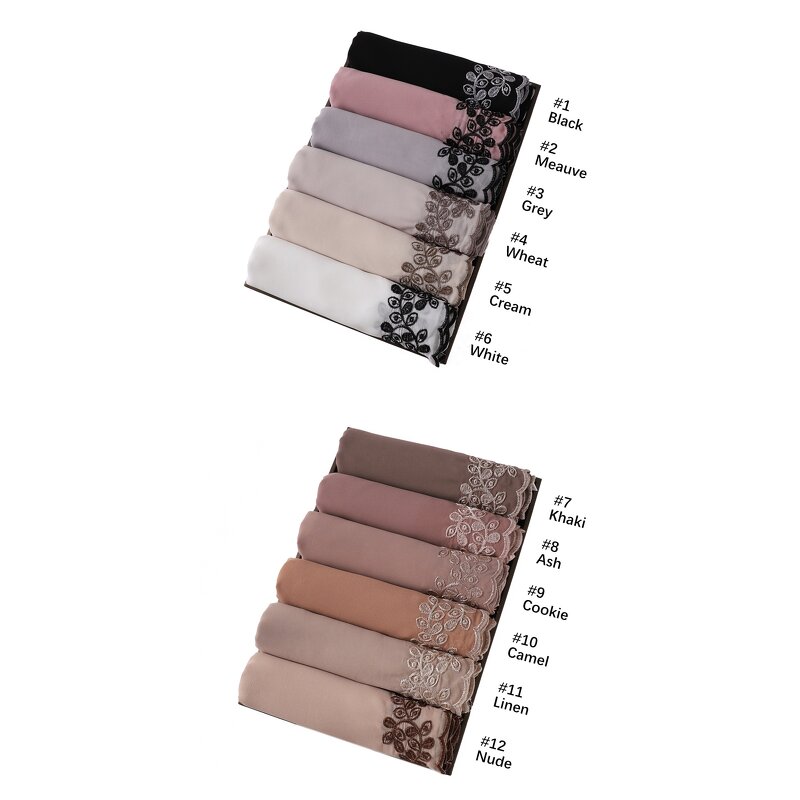 Islamic Shawl Factory - OEM 2024 Ruizi Women Islamic Shawl Muslim Headscarf Bawal Tudung Vine Pattern Embroidery Chiffon