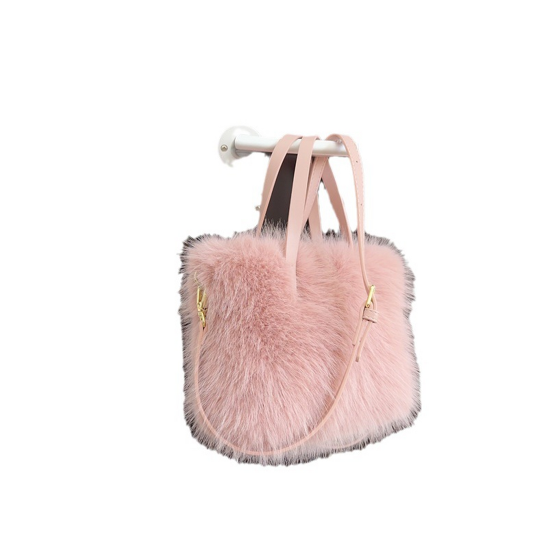 Tote Basket Handbag Manufacturer - OEM 2023 Autumn Winter High-End Tote Basket Handbag New Furry Bag with Imitation Fox Fur