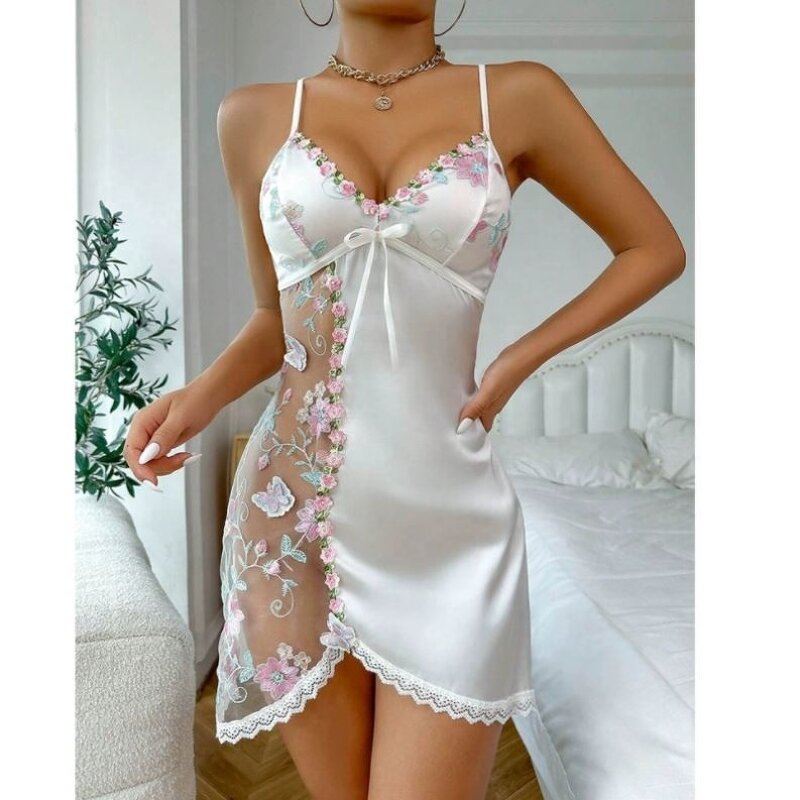 Nightdress Manufacturer - OEM Fashion sexy halter lace backless see-through dress home nightdress woman