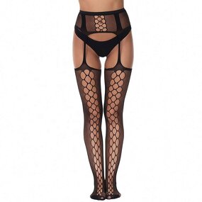Pantyhose Factory - OEM New Women's Transparent Thin Striped Pattern Anti-Slip Suspender Pantyhose Sexy Knitted Stockings