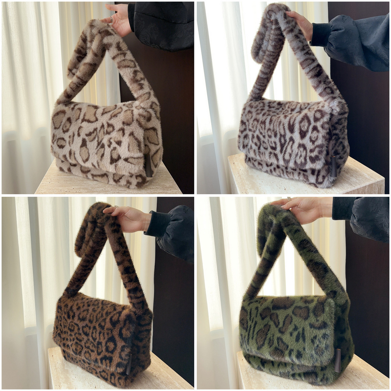 Leopard Print Bag Factory - OEM Autumn Winter Leopard Print Bag Large Capacity Crossbody Plush Bag Single Shoulder