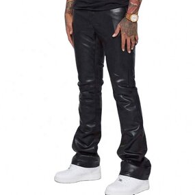 Leather Flared Pants Factory - OEM Factory Price Hot Selling Fall Casual Men's Leather Streetwear Solid Color Flared Pant