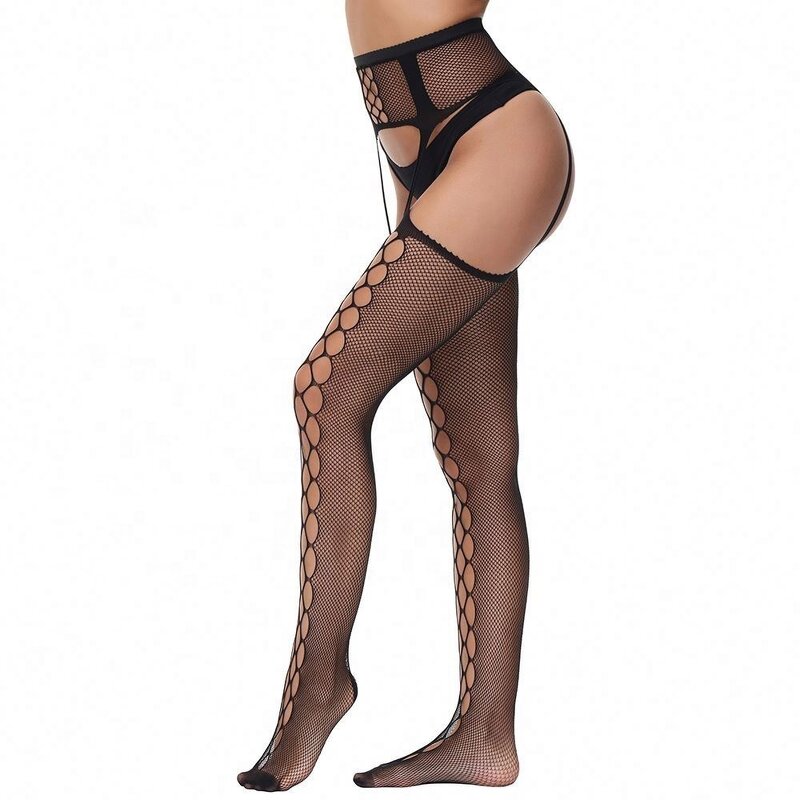 Pantyhose Factory - OEM New Women's Transparent Thin Striped Pattern Anti-Slip Suspender Pantyhose Sexy Knitted Stockings