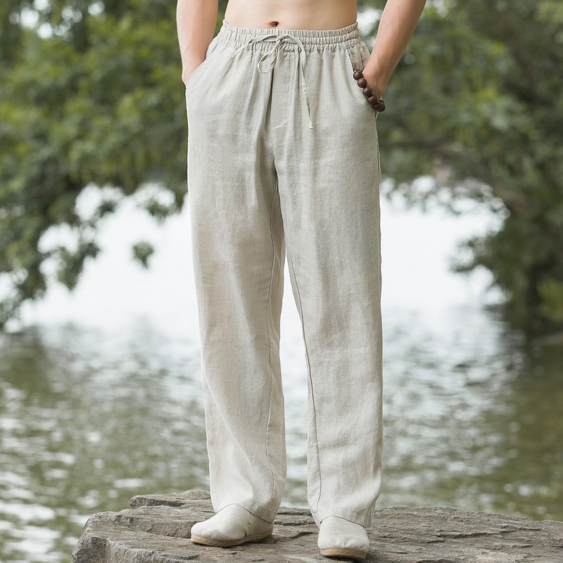 Linen Pants Factory - OEM Men's Linen Pants Thin Breathable Youth Cotton Linen Wide Leg Casual Long Pants Plus Size
