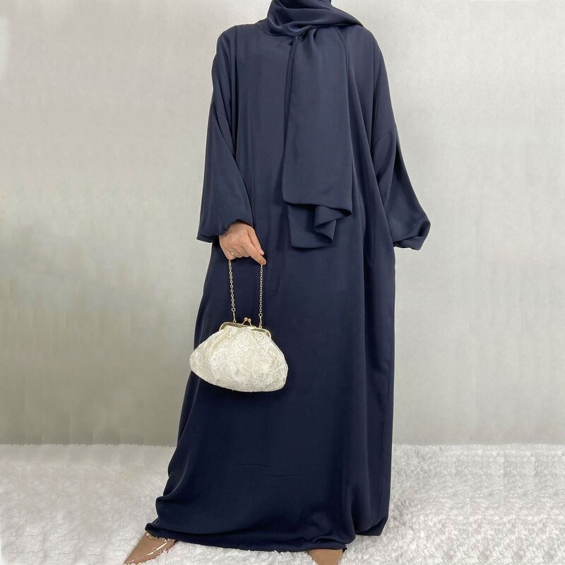 Muslim Prayer Dress Factory - OEM High Quality Muslim Long Prayer Dress Plain Attached Scarf Loose Jilbab