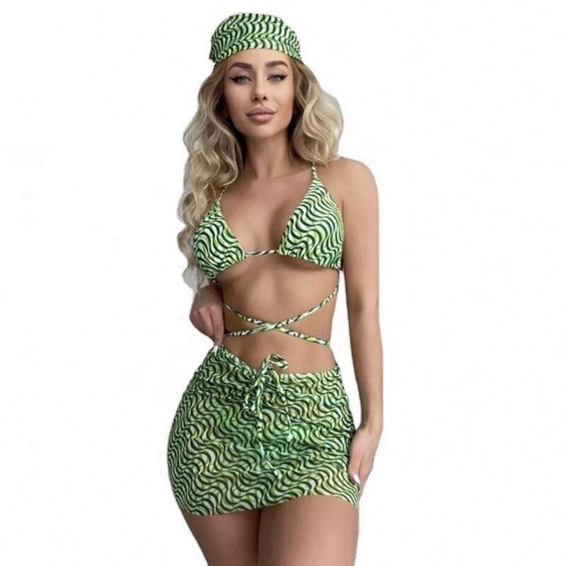 Bikini Bathing Suits Set Manufacturer - OEM Popular Hot Selling Bikini Bathing Suits With Mesh Beach Skirt and Bandana