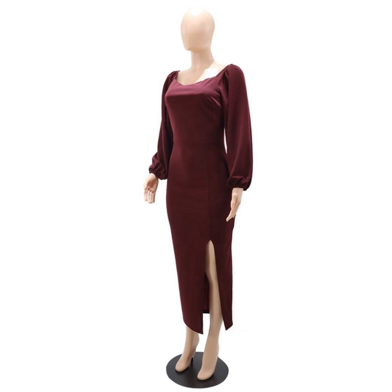 Bodycon Dress Manufacturer - OEM Slim Sexy Backless Split Lantern Sleeve Bodycon Dress Office Women Formal Work