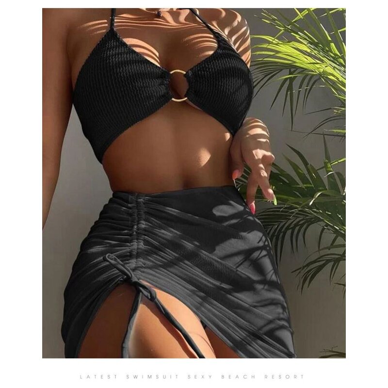 Mesh Sheer Skirt Set Factory - OEM See Through Mesh Sheer Skirt Beachwear 3 Piece Womens Clothing Set Wool Suit