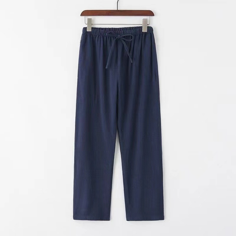 Linen Pants Manufacturer - OEM Linen Lightweight Breathable Straight Long Men's Loose Casual Pants Elastic Waist