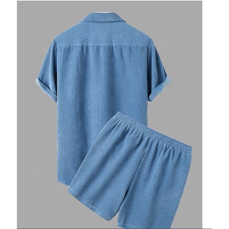 Corduroy Suit Set Manufacturer - OEM 2025 Men's Summer Casual Suit Set Vintage Style Breathable Corduroy Shirt & Shorts