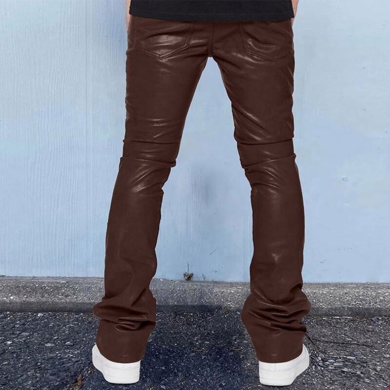 Leather Flared Pants Factory - OEM Factory Price Hot Selling Fall Casual Men's Leather Streetwear Solid Color Flared Pant