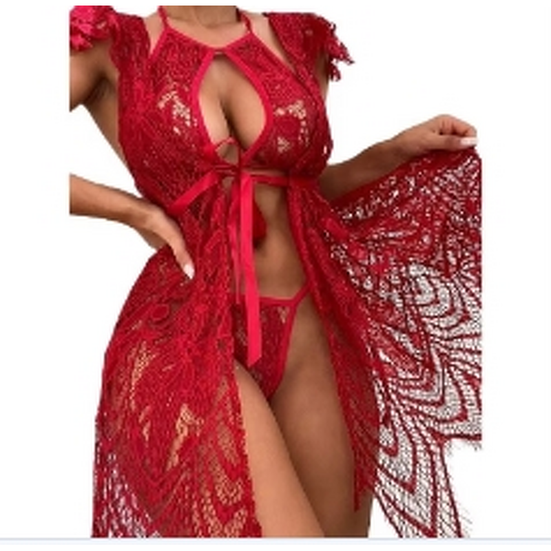 Lingerie Suit Factory - OEM Woman Sexy Lingerie Suit Long Lace Red Sexy Lingerie Night Fire Temptation