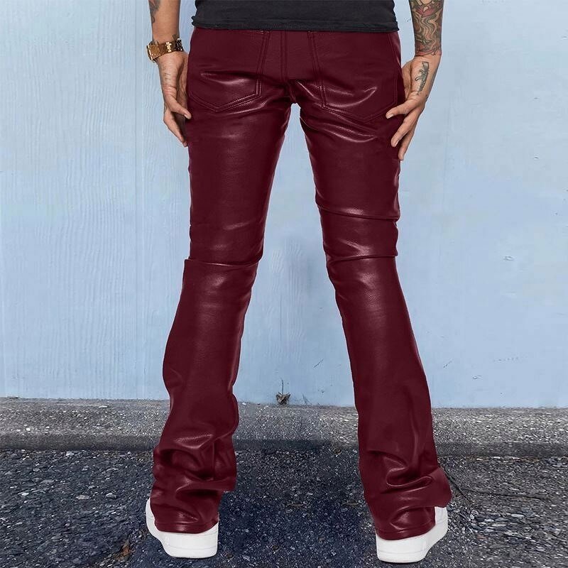 Leather Flared Pants Factory - OEM Factory Price Hot Selling Fall Casual Men's Leather Streetwear Solid Color Flared Pant