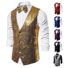 Sequins Vest Factory - OEM Men's Fashion Stage Performance Suit with Small Sequins Vest for Male Host Emcee Photo Studio