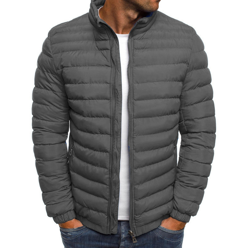 Windproof Jacket Manufacturer - OEM Men's Winter Stand-Up Collar Solid Color Cotton Blend Windproof Casual Jacket