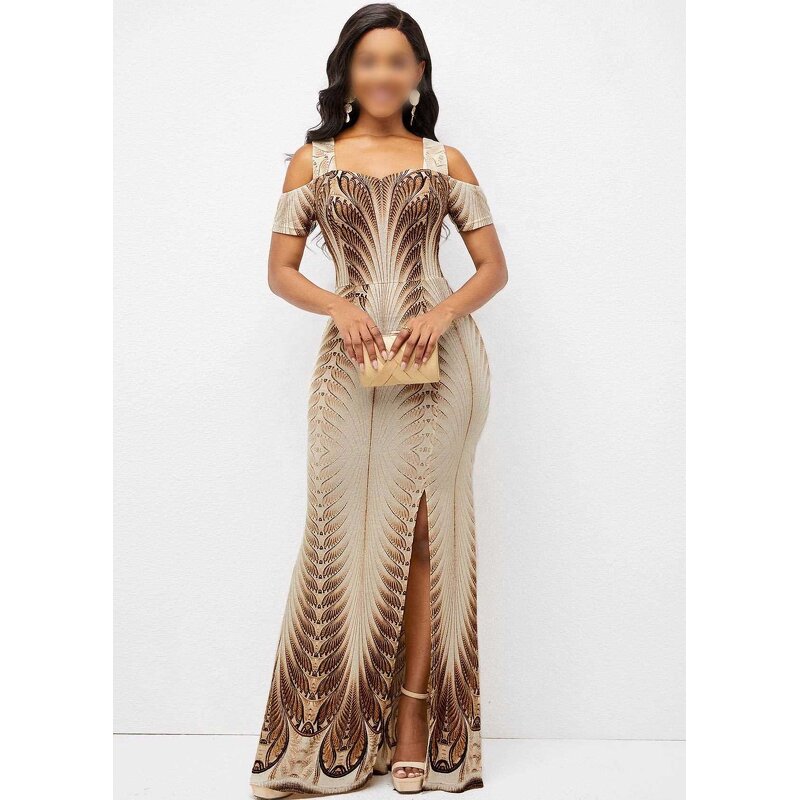 Digital Print Dress Manufacturer - OEM Sexy Digital Print Off Shoulder Long Dresses Women Party Dress for Girl Clothing Sets