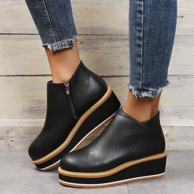 Fashion Shoes Manufacturer - OEM Autumn Casual Round Toe Thick Heel ZIP Closure