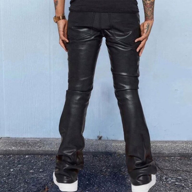 Leather Flared Pants Factory - OEM Factory Price Hot Selling Fall Casual Men's Leather Streetwear Solid Color Flared Pant