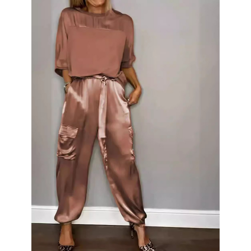 Satin Set Manufacturer - OEM European American Women's Solid Casual Smooth Five-Quarter Sleeves