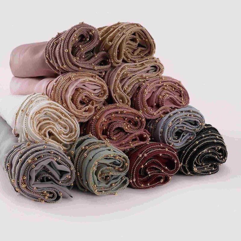 Muslim Shawls Manufacturer - OEM 2024 Ruizi Supplier Islam Malaysia Korean Shawls Handmade Beads Muslim Premium Chiffon