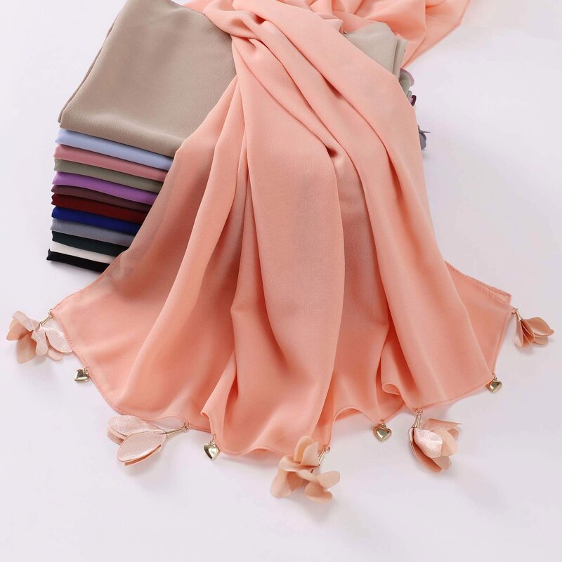 Pearl Shawl Manufacturer - OEM 2024 Ruizi Premium Pearl Ladies Shawl Wraps for Muslim Women Scarf With Flower Tassel