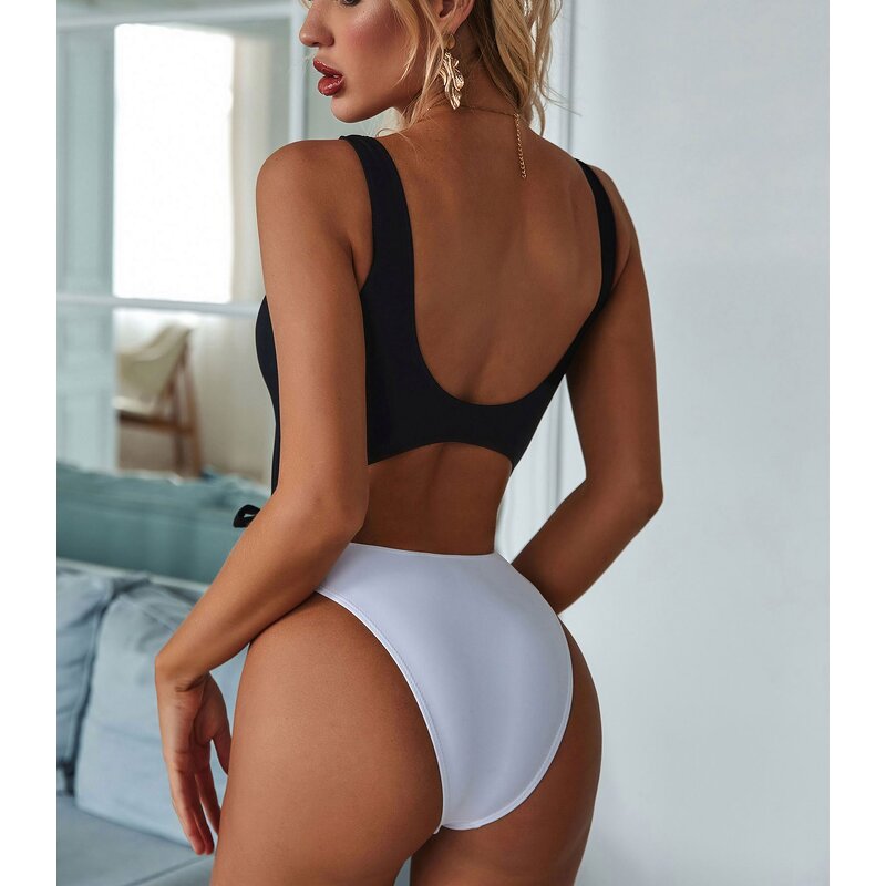 One Piece Swimwear Manufacturer - OEM Custom New Women's One Piece Swimwear Front Crossover Swimsuits Hollow Bathing Suits