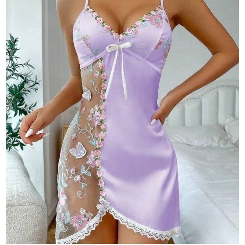 Nightdress Manufacturer - OEM Fashion sexy halter lace backless see-through dress home nightdress woman