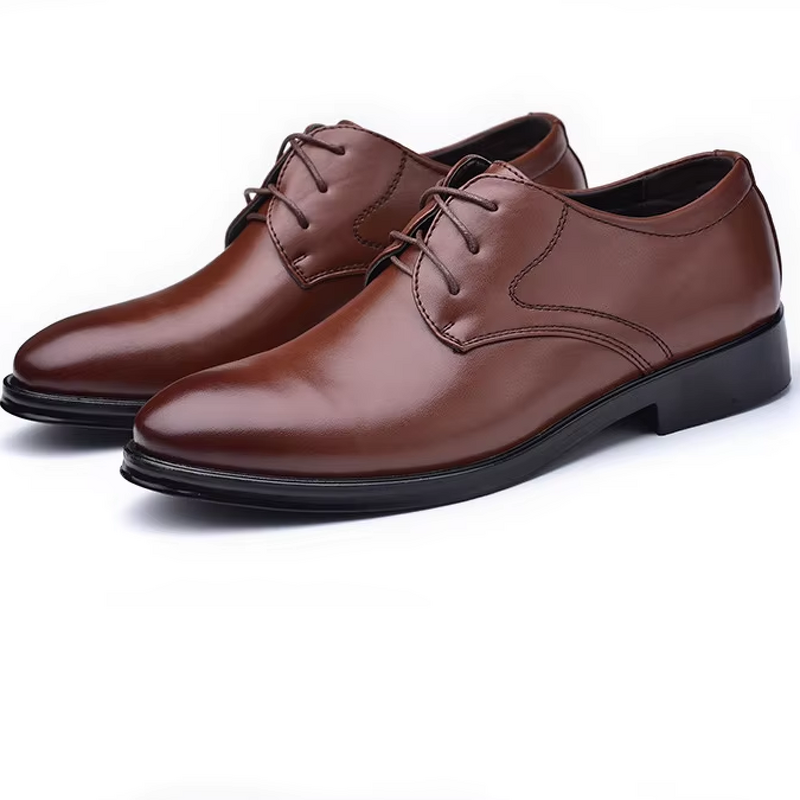Leather Shoes Manufacturer - OEM Men's Business Formal Versatile Casual Lace-up Solid Pattern