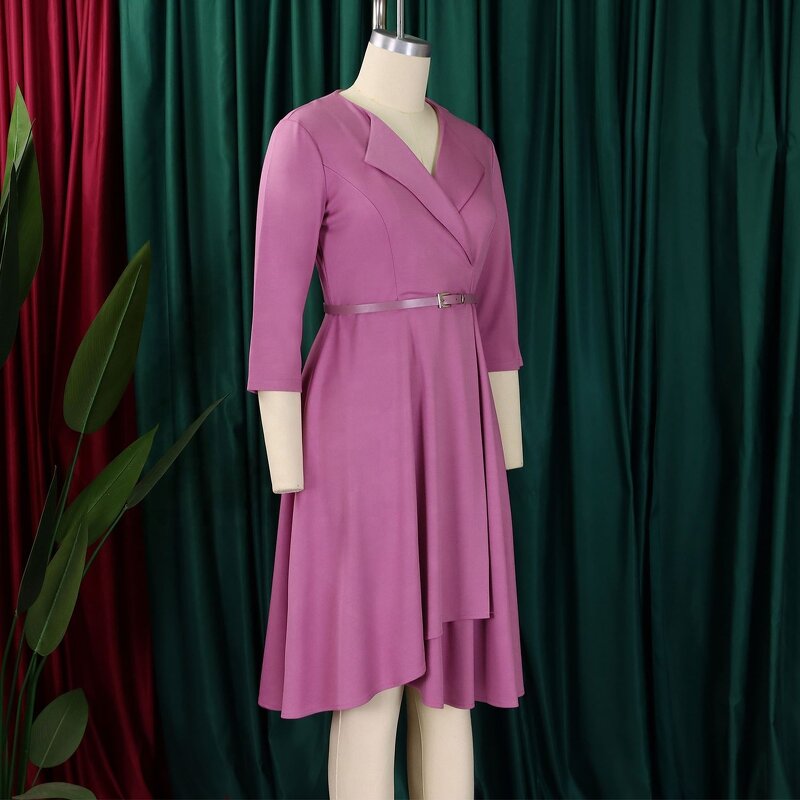 Office Lady Dress Factory - OEM Autumn Career Women Elegant V-Neck High Waist A-Line Office Lady Dress African Dresses