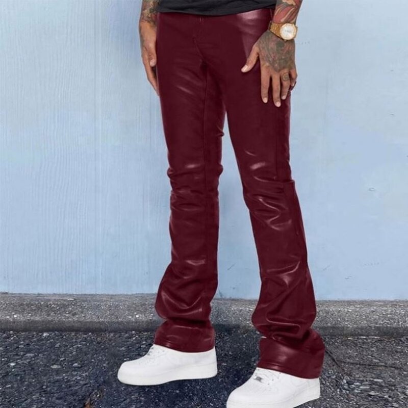Leather Flared Pants Factory - OEM Factory Price Hot Selling Fall Casual Men's Leather Streetwear Solid Color Flared Pant
