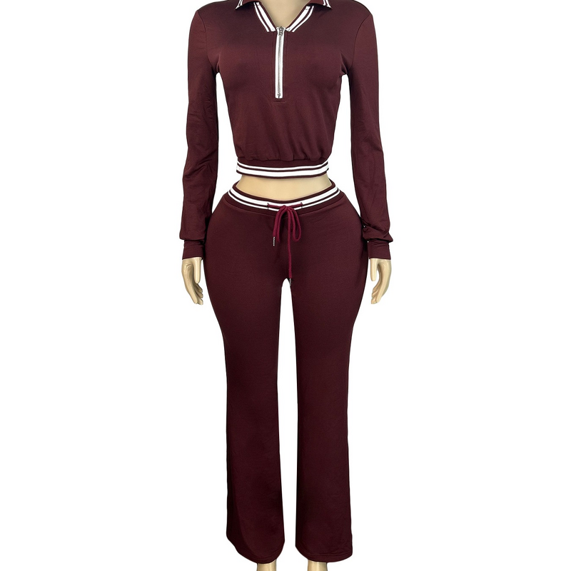 Sports Set Factory - OEM Summer Solid European American Lapel Half Zipper Drawstring Wide Leg